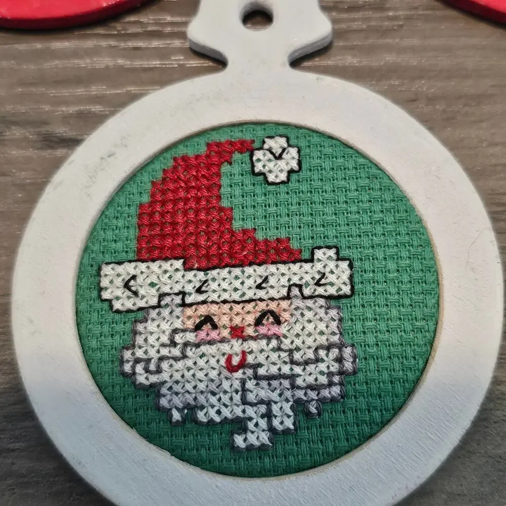 Vintage Christmas Cross Stitch Ornaments 80s Hand Made Santa Candle Snow Toys